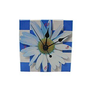 Time Design Floral Magnetic Clock Blue Yellow Daisy Refrigerator Magnet 3.5x3.5"